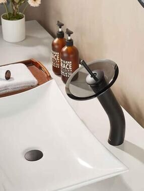 Roddex Waterfall Bathroom Faucet Glass Single Handle Black